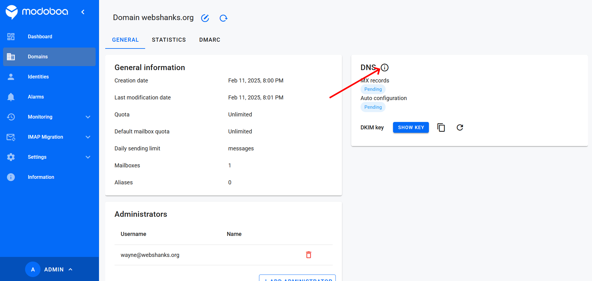 Modoboa Generate DNS Information