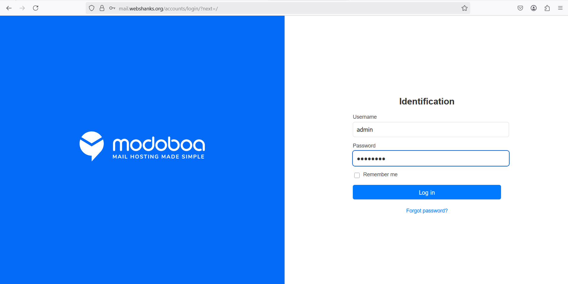 Modoboa Login Dash