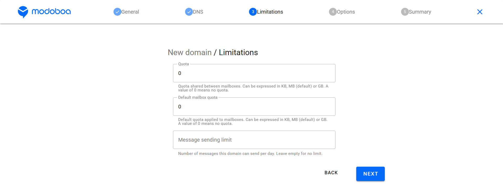 Modoboa New domain - Limitations