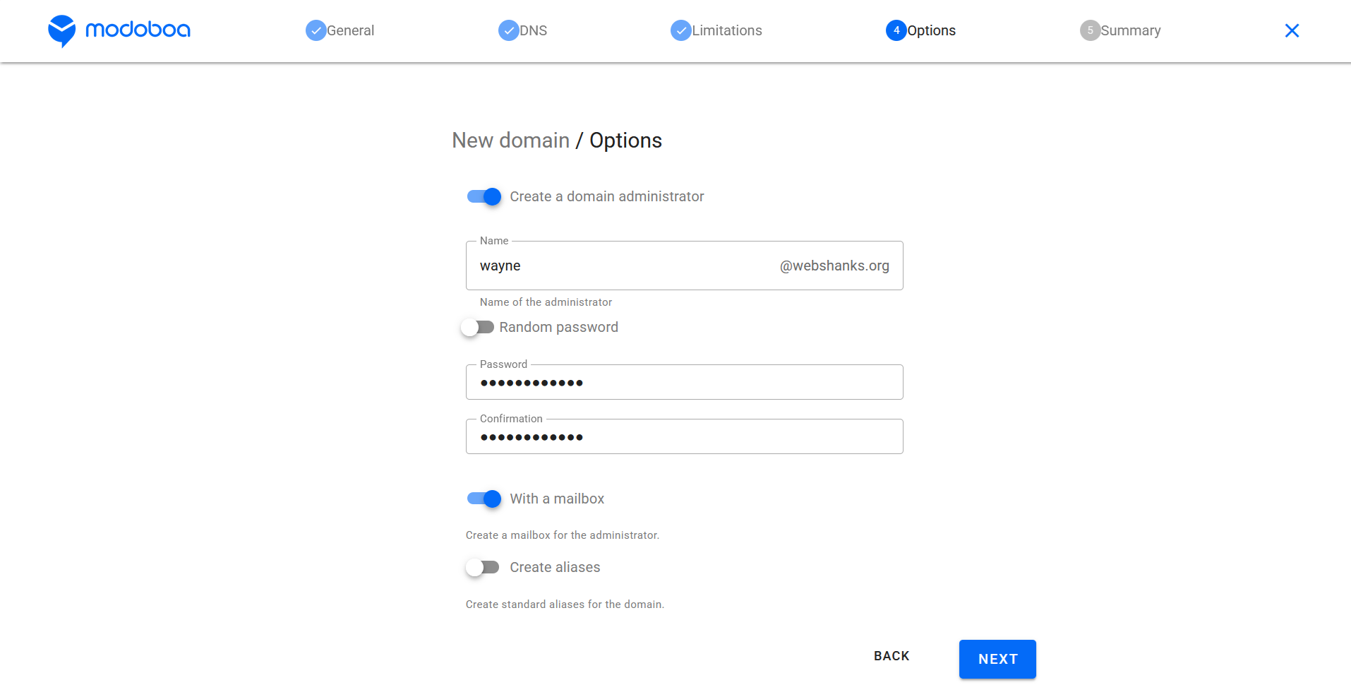 Modoboa New domain - Options