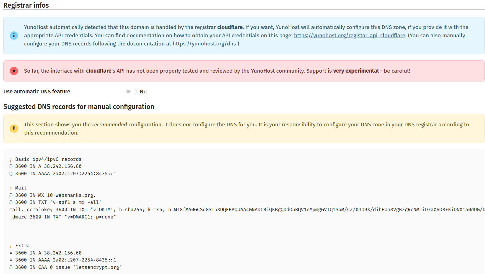YunoHost Generate DKIM