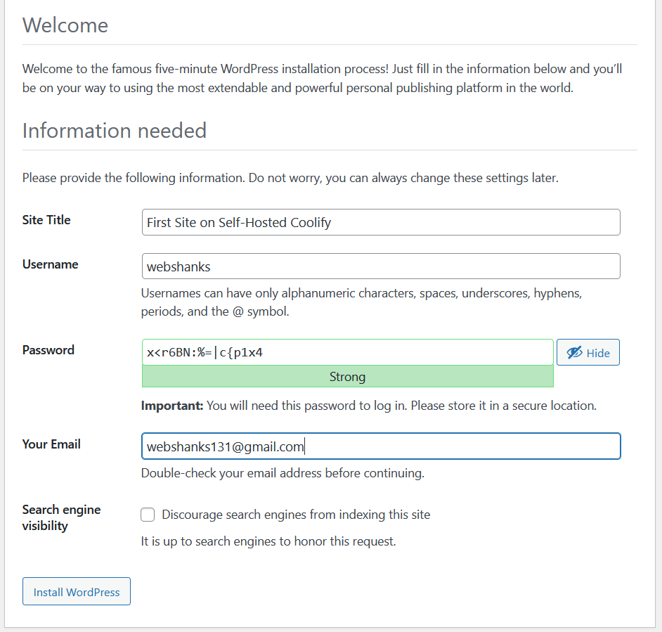 Coolify Deploy WordPress Information needed