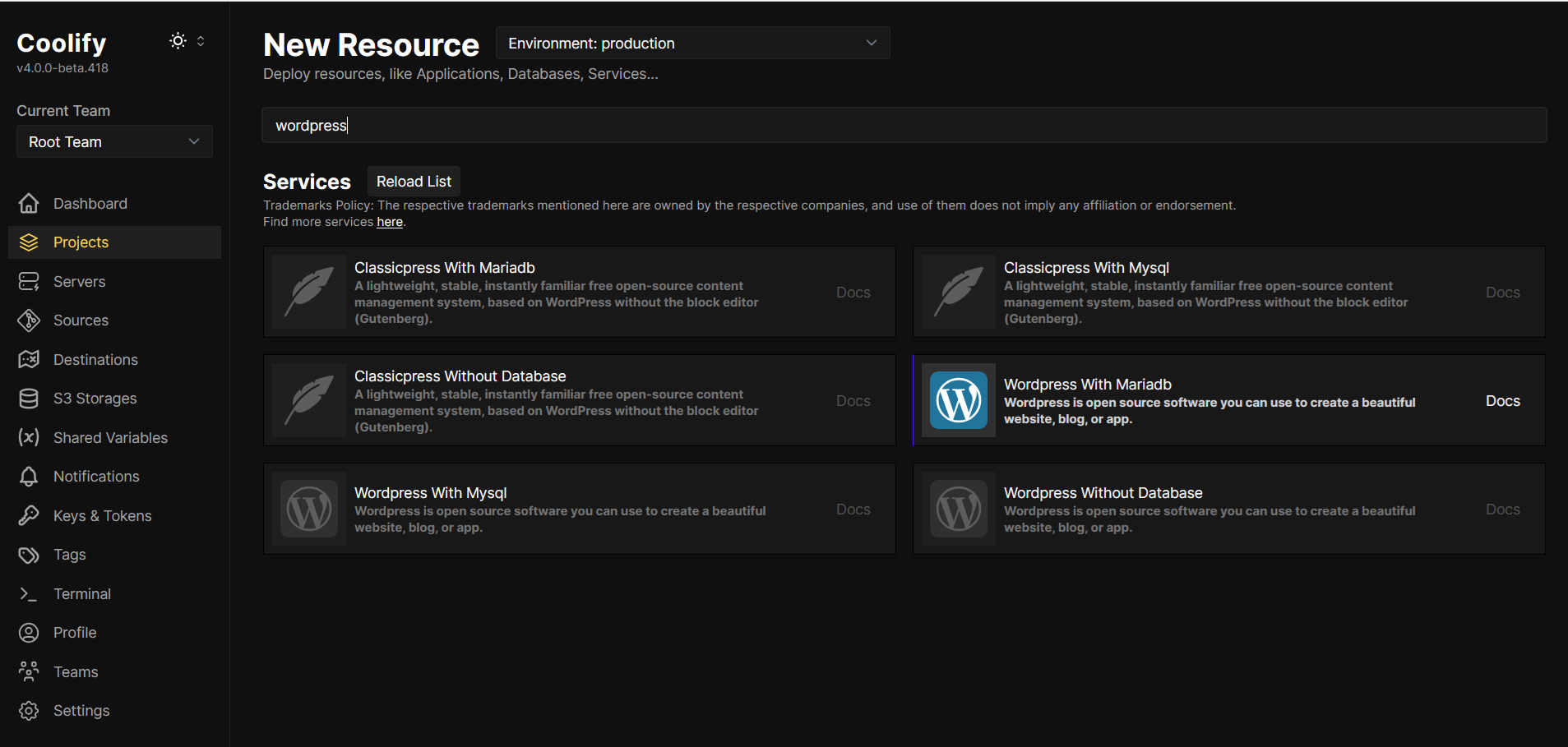 Coolify WordPress with Mariadb