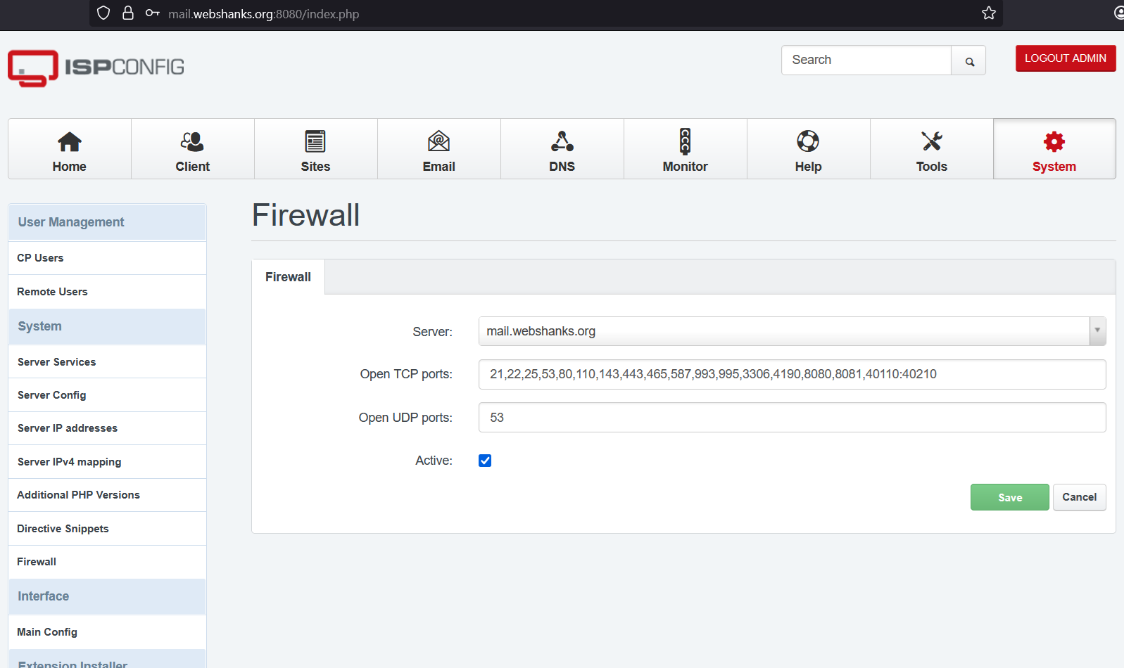 ISPConfig Firewall