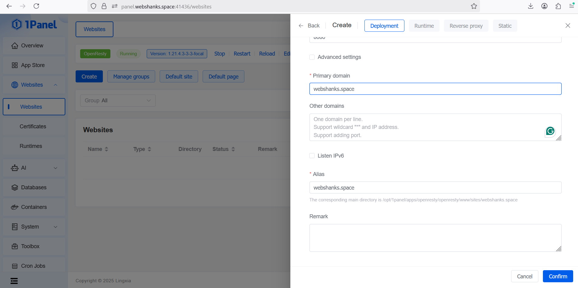 Deploy WordPress 1Panel Second Part