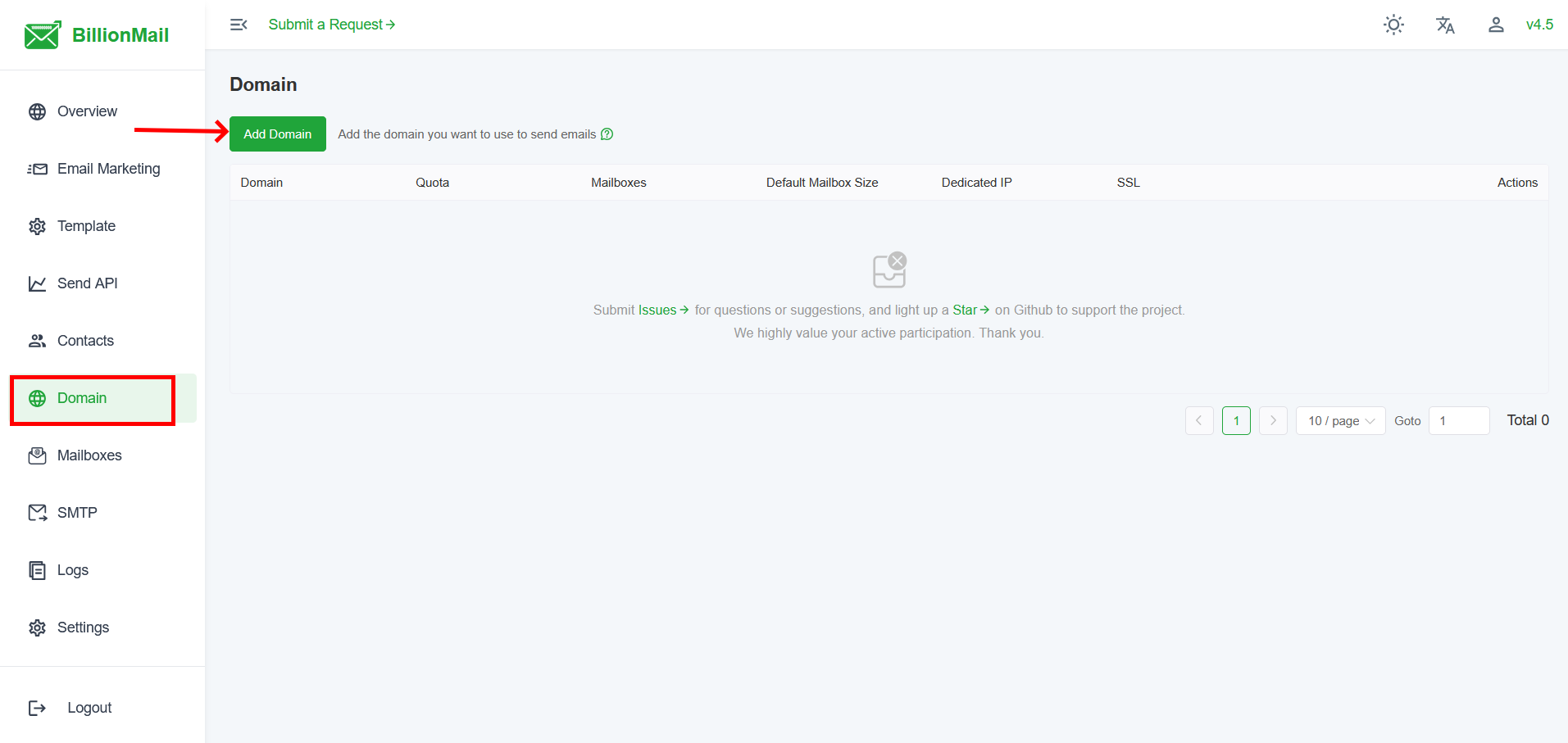 BillionMail Add Domain