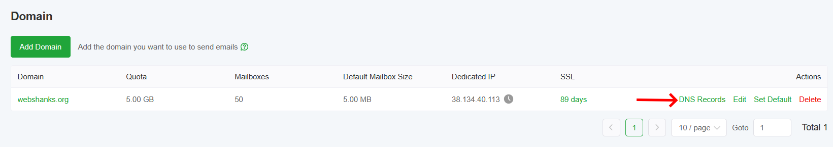 BillionMail DNS Records