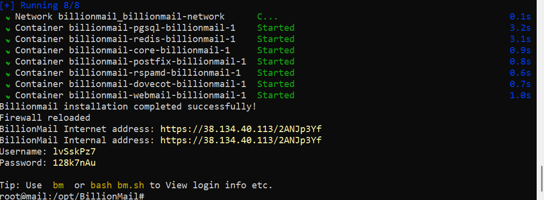 BillionMail Successfully Installed