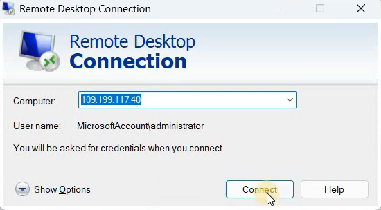 Connect to RDP