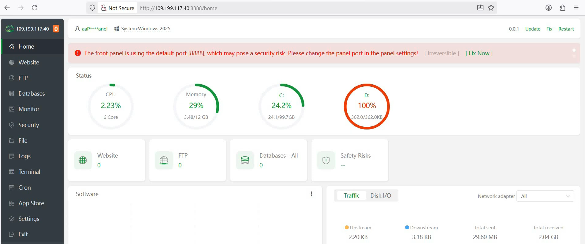 aaPanel Dashboard Windows Serevr