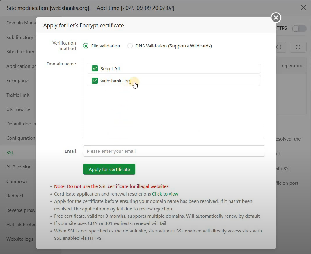 aaPanel Install SSL Certificate