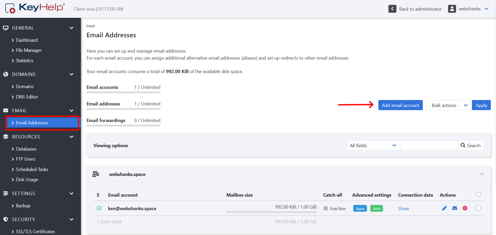 KeyHelp Add Email