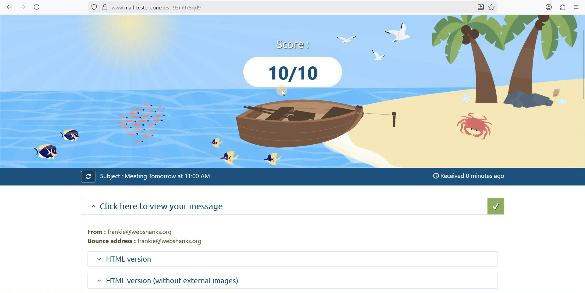 KeyHelp Email Server Test Mail Tester 10 over 10