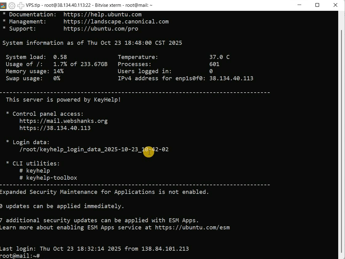 KeyHelp Login Credentials