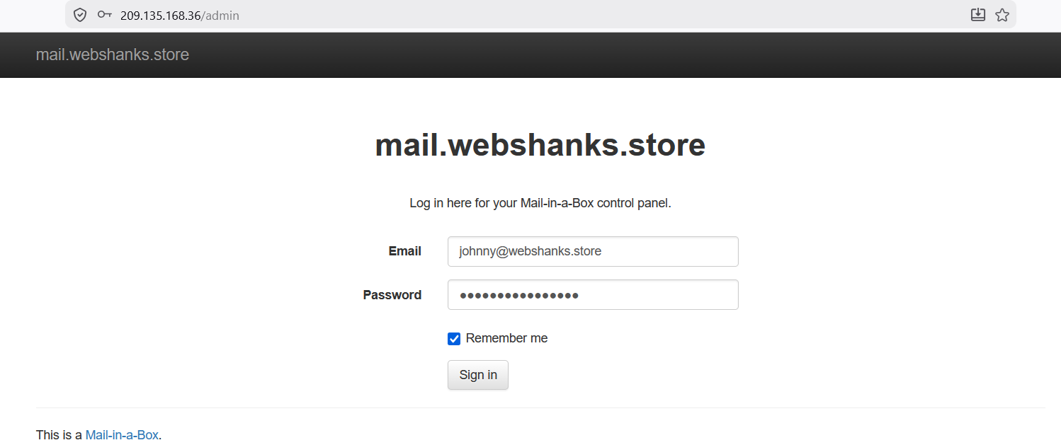 Log in here for your Mail-in-a-Box control panel.