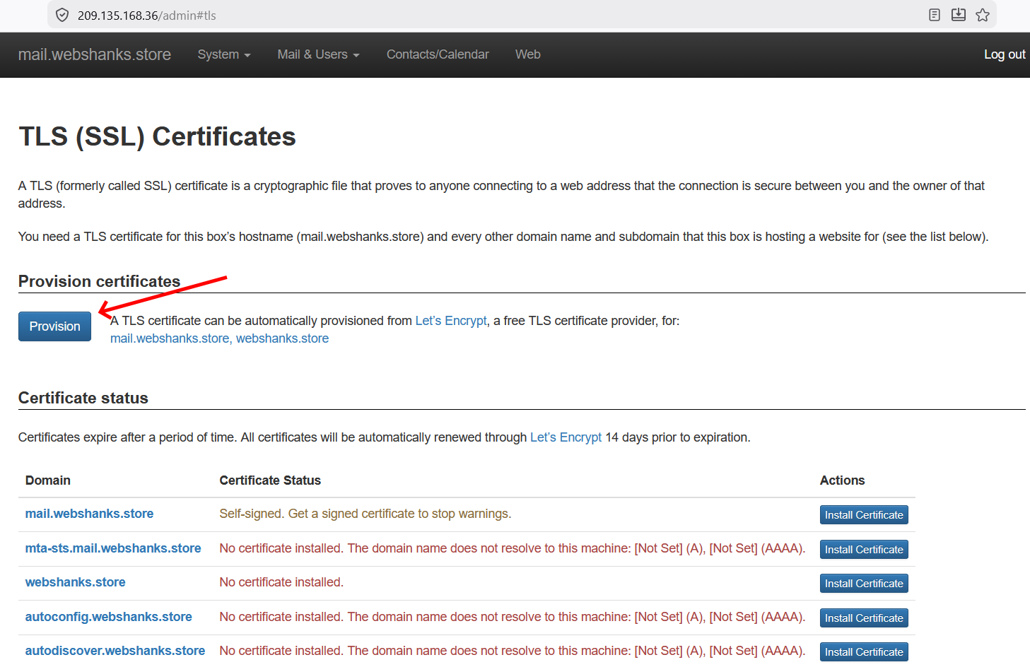 Mail-in-a-Box TLS (SSL) Certificates